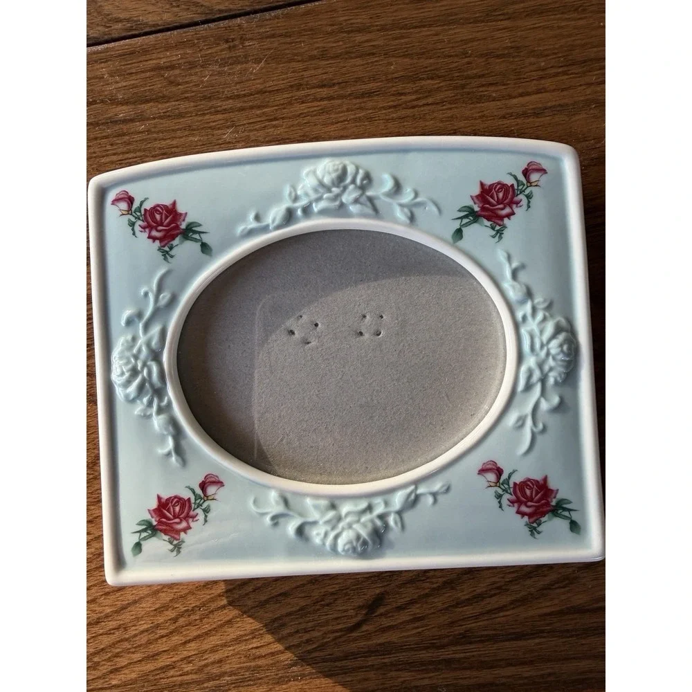 Avon 2007 President's Club Porcelain Rose Picture Frame Ceramic Mint Green 3x4